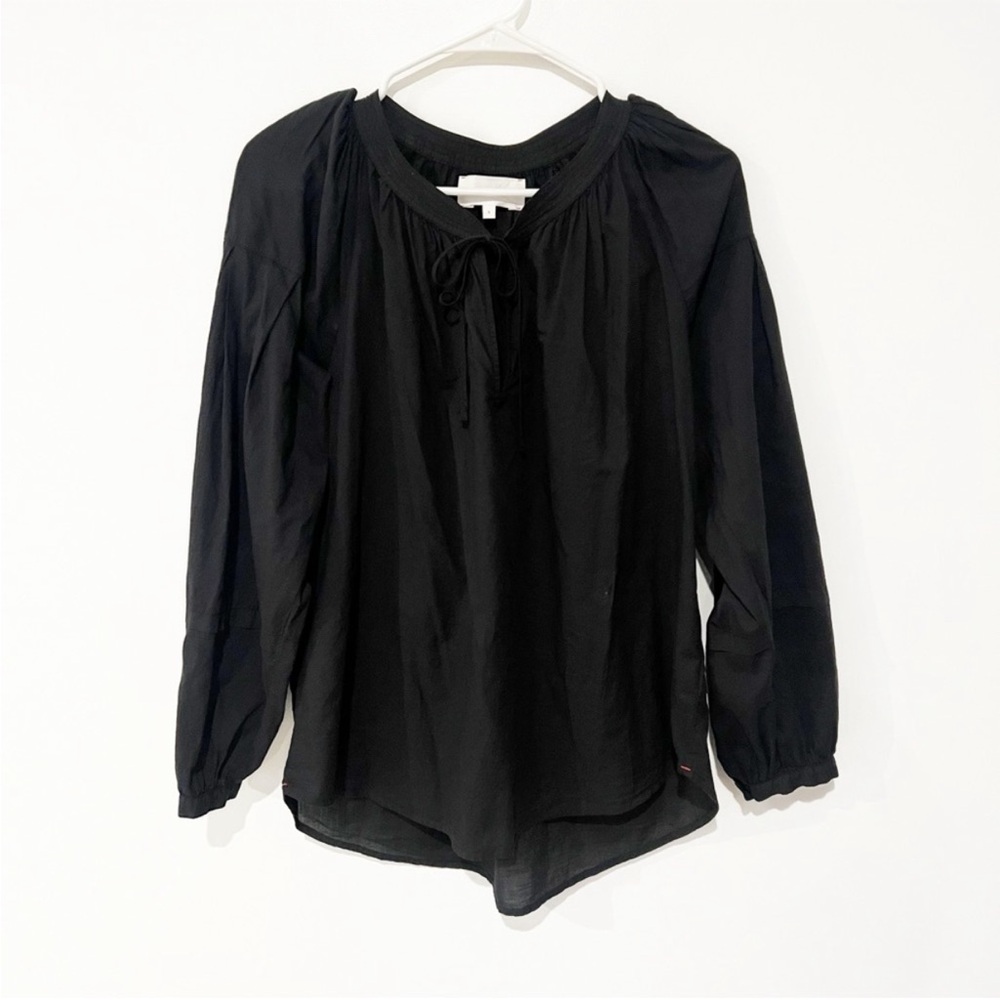 Xirena Ameli Tie Neck Keyhole cotton black gathered lightweight black top small - Picture 5 of 7